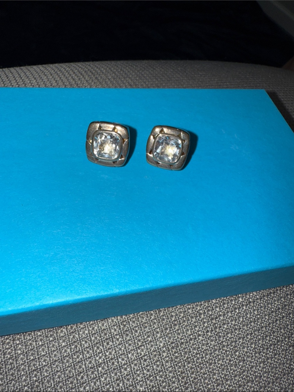 Square Stud Earrings with Clear Stones - Silver-Tone
